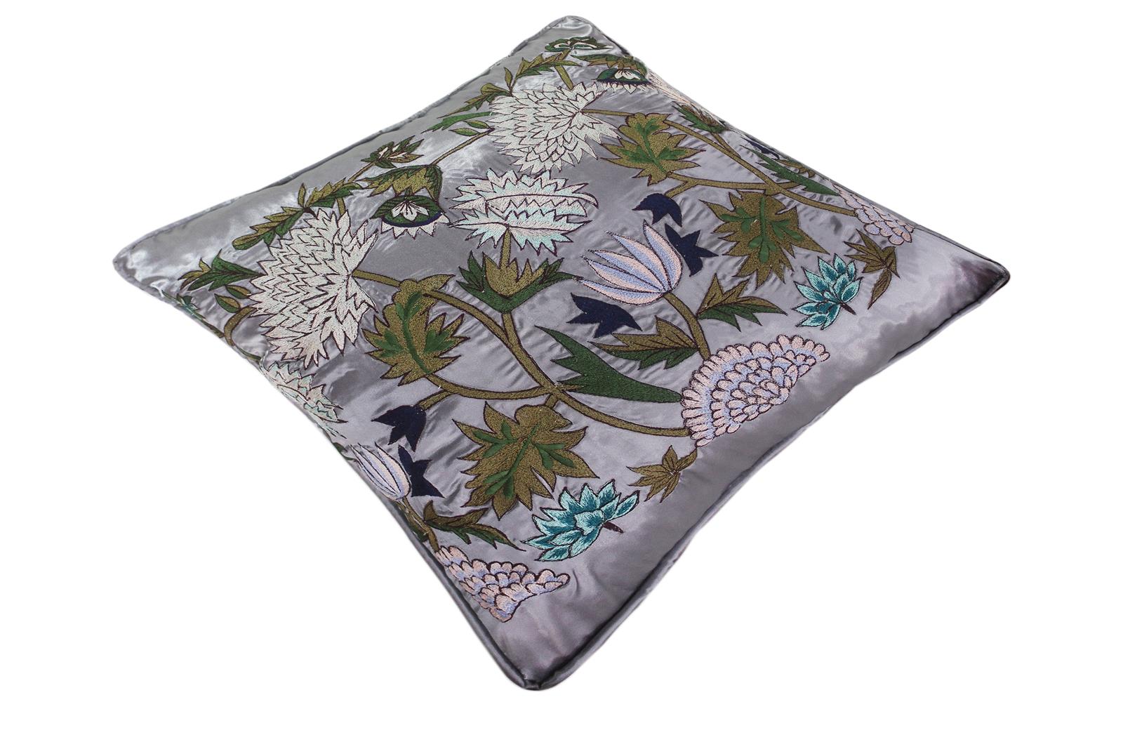 handmade Pillow Gray Blue Handmade square embroided silk pillow