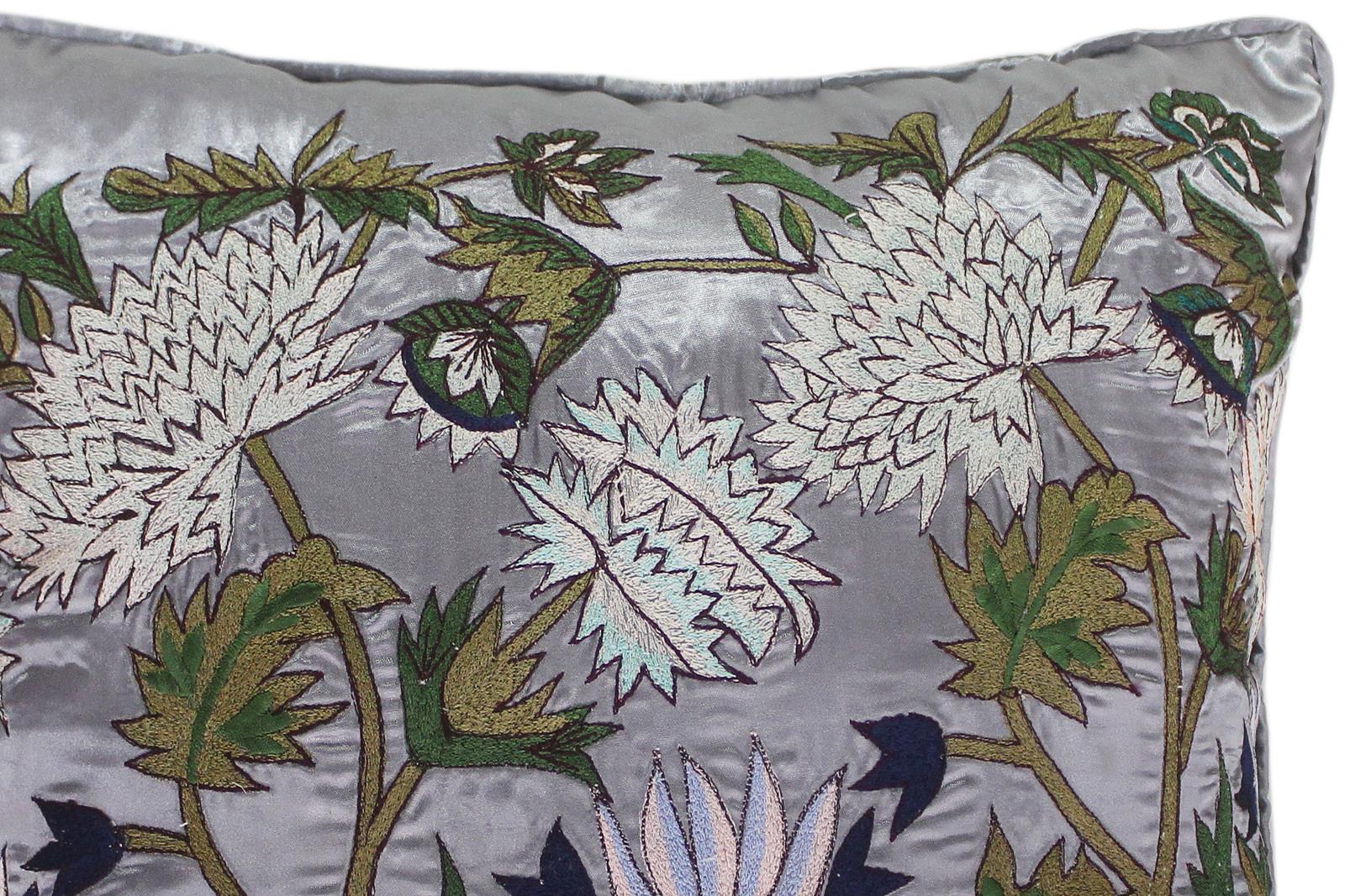 handmade Pillow Gray Blue Handmade square embroided silk pillow