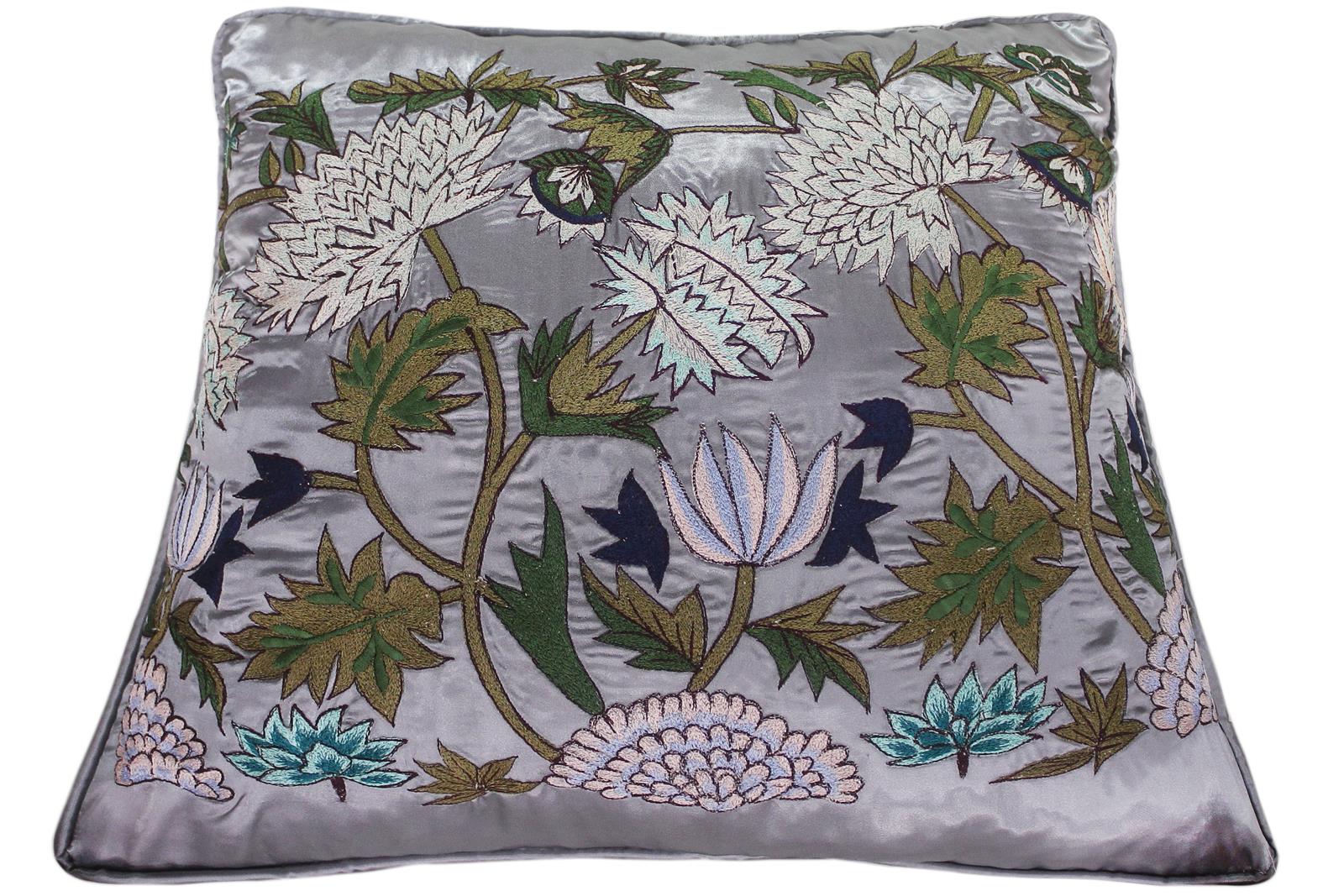 handmade Pillow Gray Blue Handmade square embroided silk pillow
