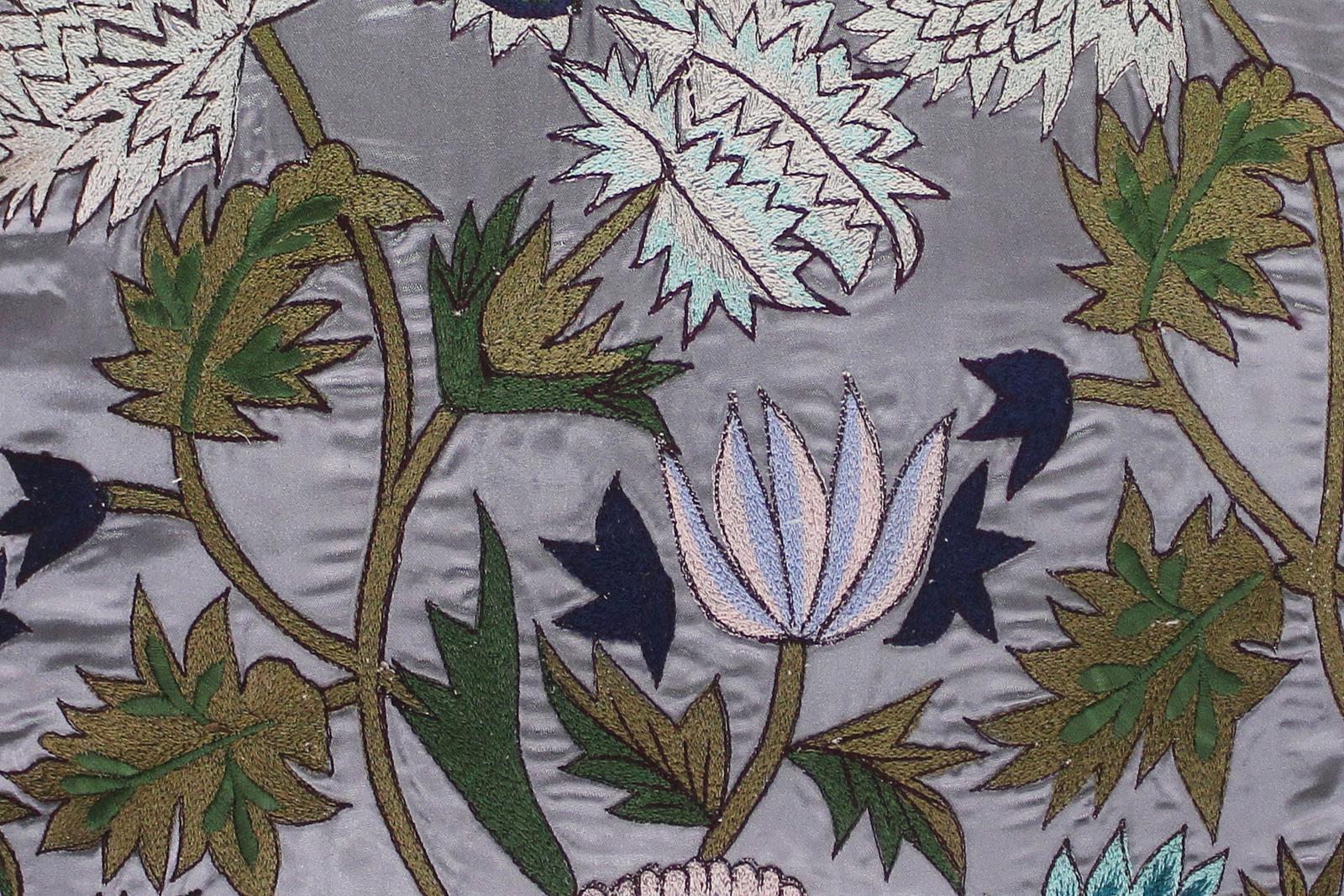 handmade Pillow Gray Blue Handmade square embroided silk pillow