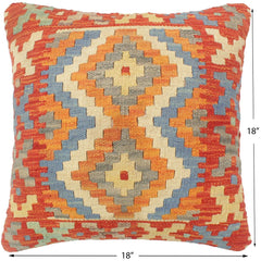 handmade Tribal Turkish Antique Rust Blue Hand-Woven SQUARE 100% WOOL pillow