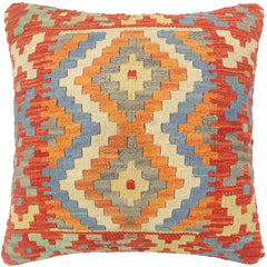 handmade Tribal Turkish Antique Rust Blue Hand-Woven SQUARE 100% WOOL pillow