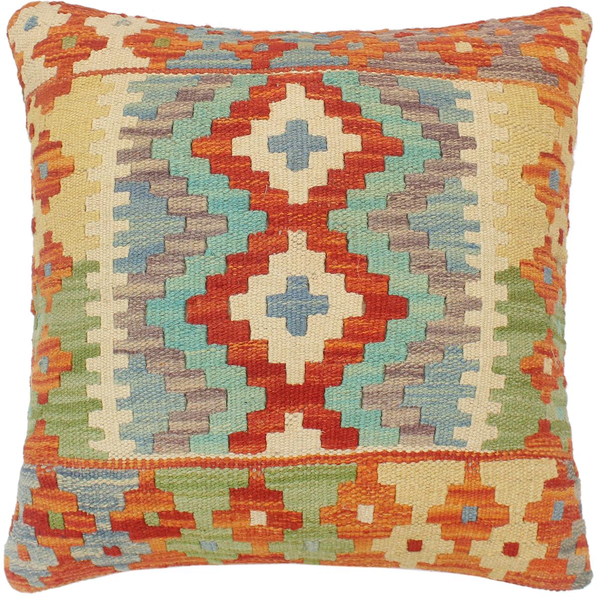 handmade Tribal Turkish Antique Rust Blue Hand-Woven SQUARE 100% WOOL pillow