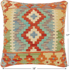 handmade Tribal Turkish Antique Rust Blue Hand-Woven SQUARE 100% WOOL pillow