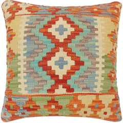 handmade Tribal Turkish Antique Rust Blue Hand-Woven SQUARE 100% WOOL pillow