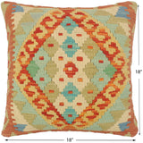 handmade Tribal Turkish Antique Rust Blue Hand-Woven SQUARE 100% WOOL pillow