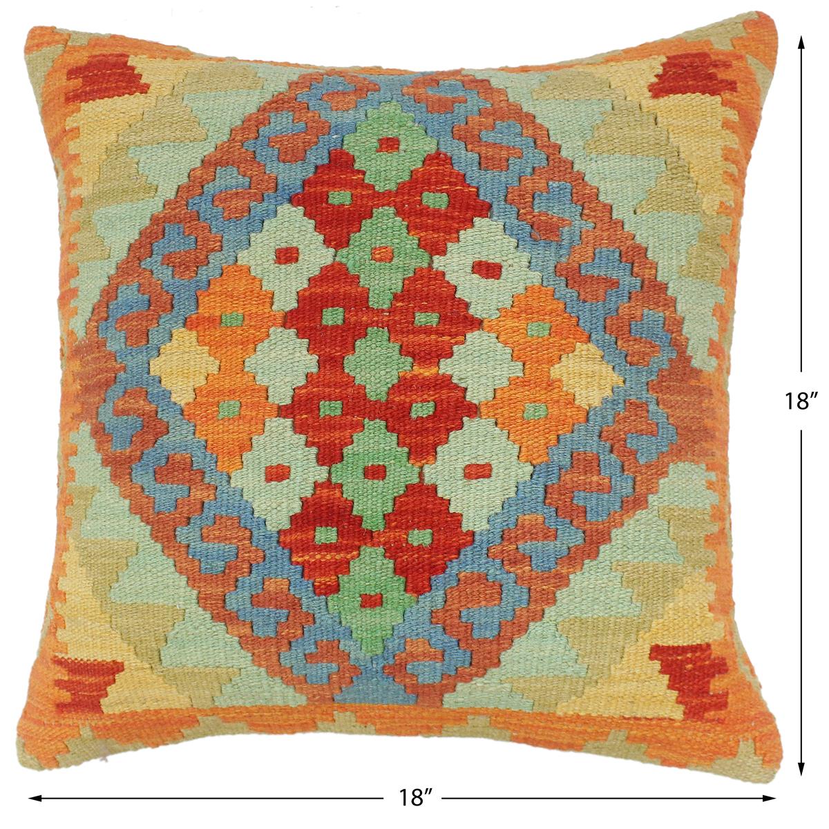 handmade Tribal Turkish Antique Rust Blue Hand-Woven SQUARE 100% WOOL pillow