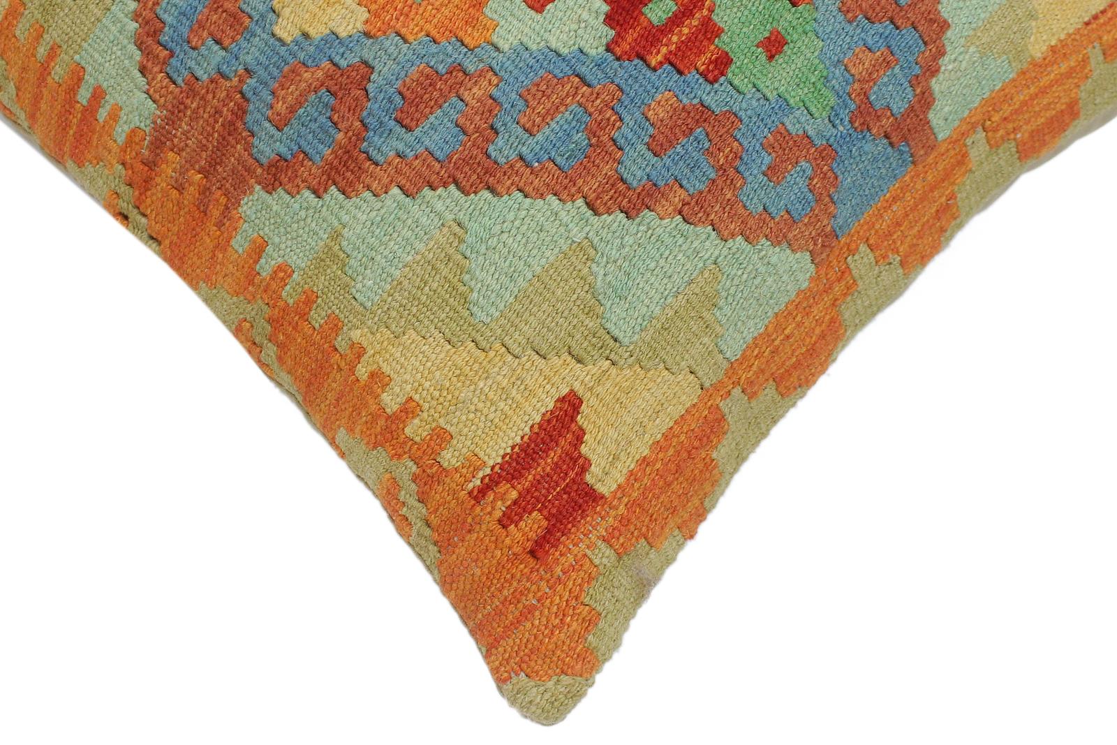 handmade Tribal Turkish Antique Rust Blue Hand-Woven SQUARE 100% WOOL pillow