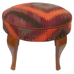 handmade Traditional Victorianot Orange Gray Hand-made ROUND Vegetable dyed wool and wood  