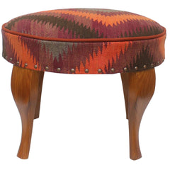 handmade Traditional Victorianot Orange Gray Hand-made ROUND Vegetable dyed wool and wood  23'' x 23'' x 18''
