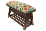 handmade Traditional Shoe Rack Blue Rust Hand-made RECTANGLE Vegetable dyed wool and wood 