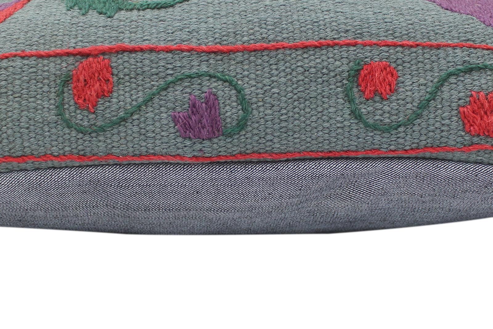 handmade  Pillow Gray Red Hand-Woven SQUARE 100% Wool Suzani Throw Pillow