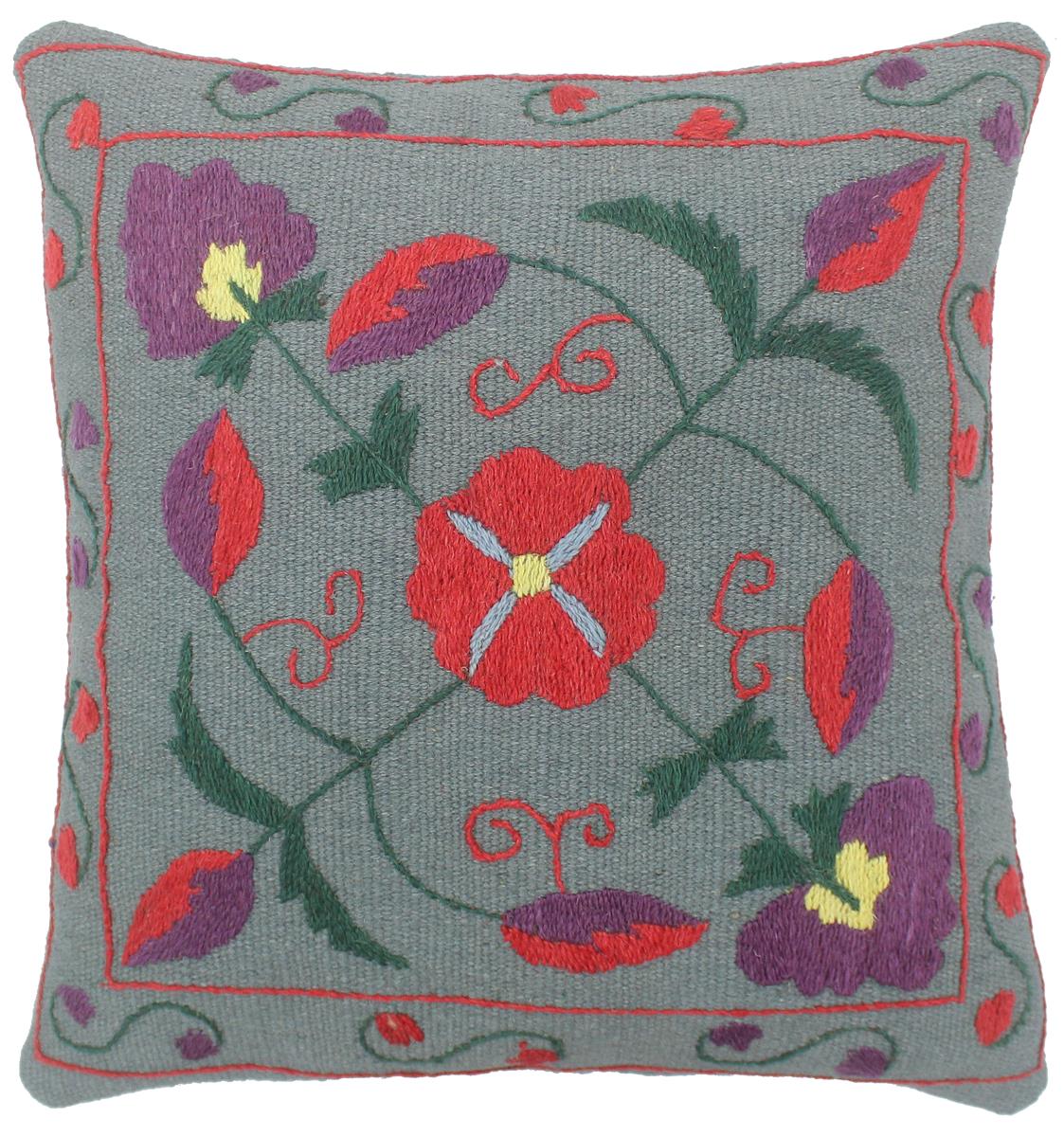 handmade  Pillow Gray Red Hand-Woven SQUARE 100% WOOL pillow