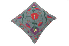 handmade  Pillow Gray Red Hand-Woven SQUARE 100% WOOL pillow