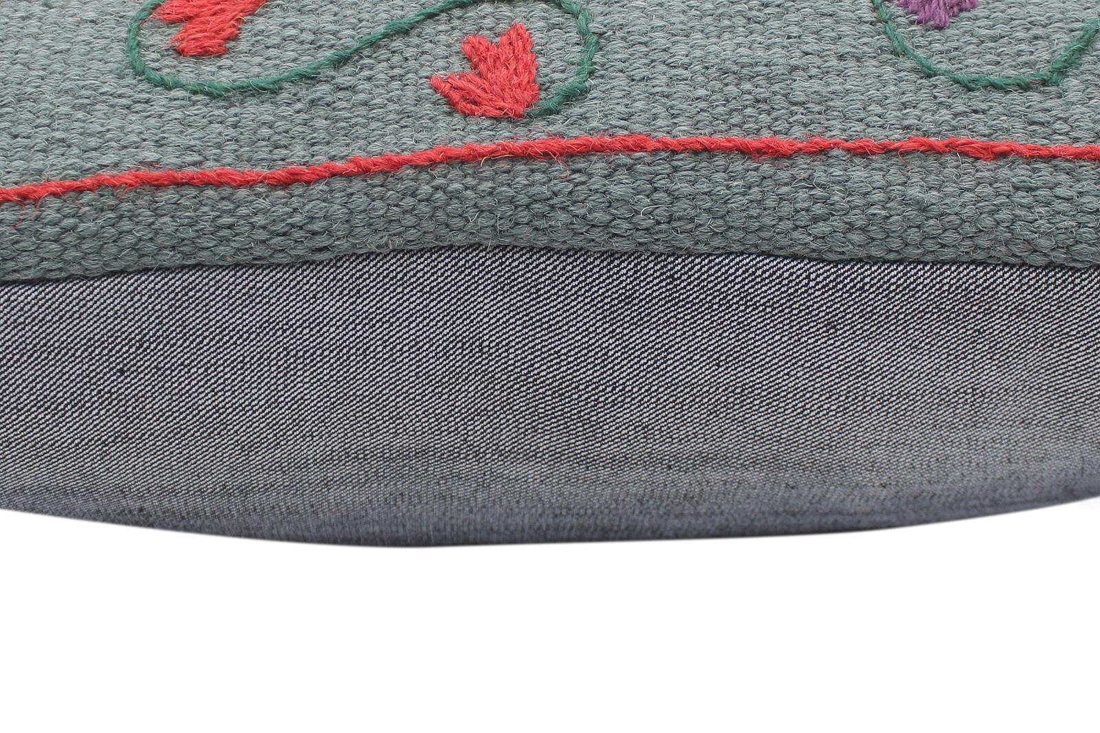 handmade  Pillow Gray Red Hand-Woven SQUARE 100% Wool Suzani Throw Pillow