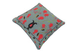 handmade  Pillow Gray Red Hand-Woven SQUARE 100% WOOL pillow