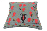 handmade  Pillow Gray Red Hand-Woven SQUARE 100% WOOL pillow