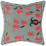 handmade  Pillow Gray Red Hand-Woven SQUARE 100% WOOL pillow