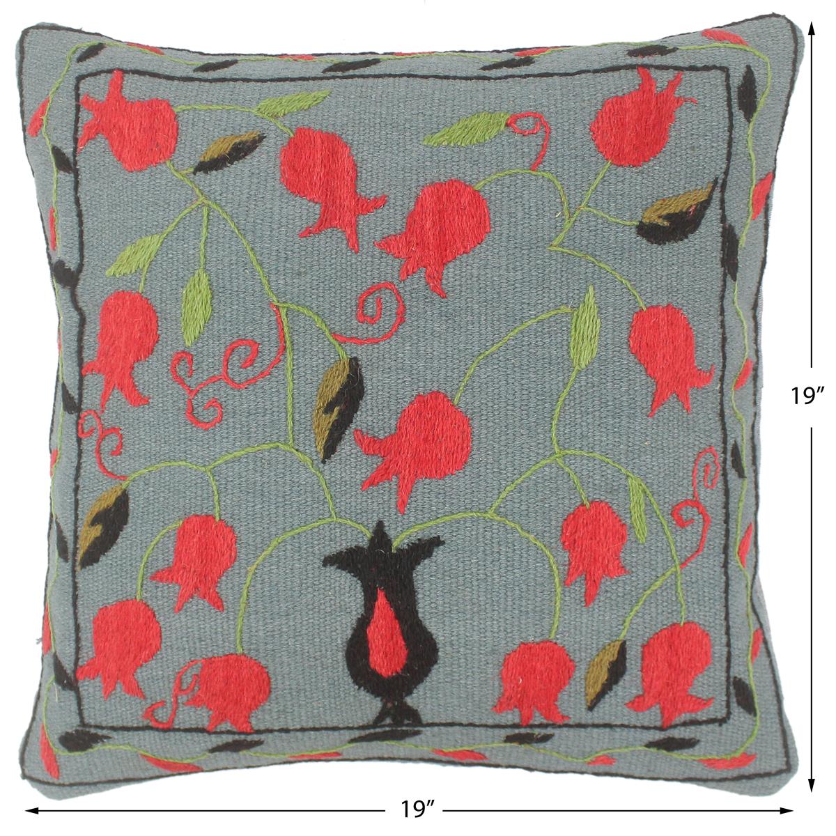 handmade  Pillow Gray Red Hand-Woven SQUARE 100% Wool Suzani Throw Pillow