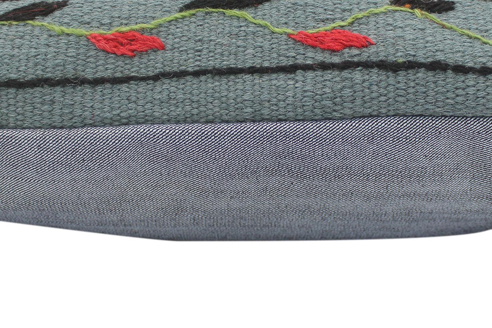 handmade  Pillow Gray Red Hand-Woven SQUARE 100% Wool Suzani Throw Pillow