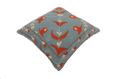 handmade  Pillow Blue Rust Hand-Woven SQUARE 100% WOOL pillow