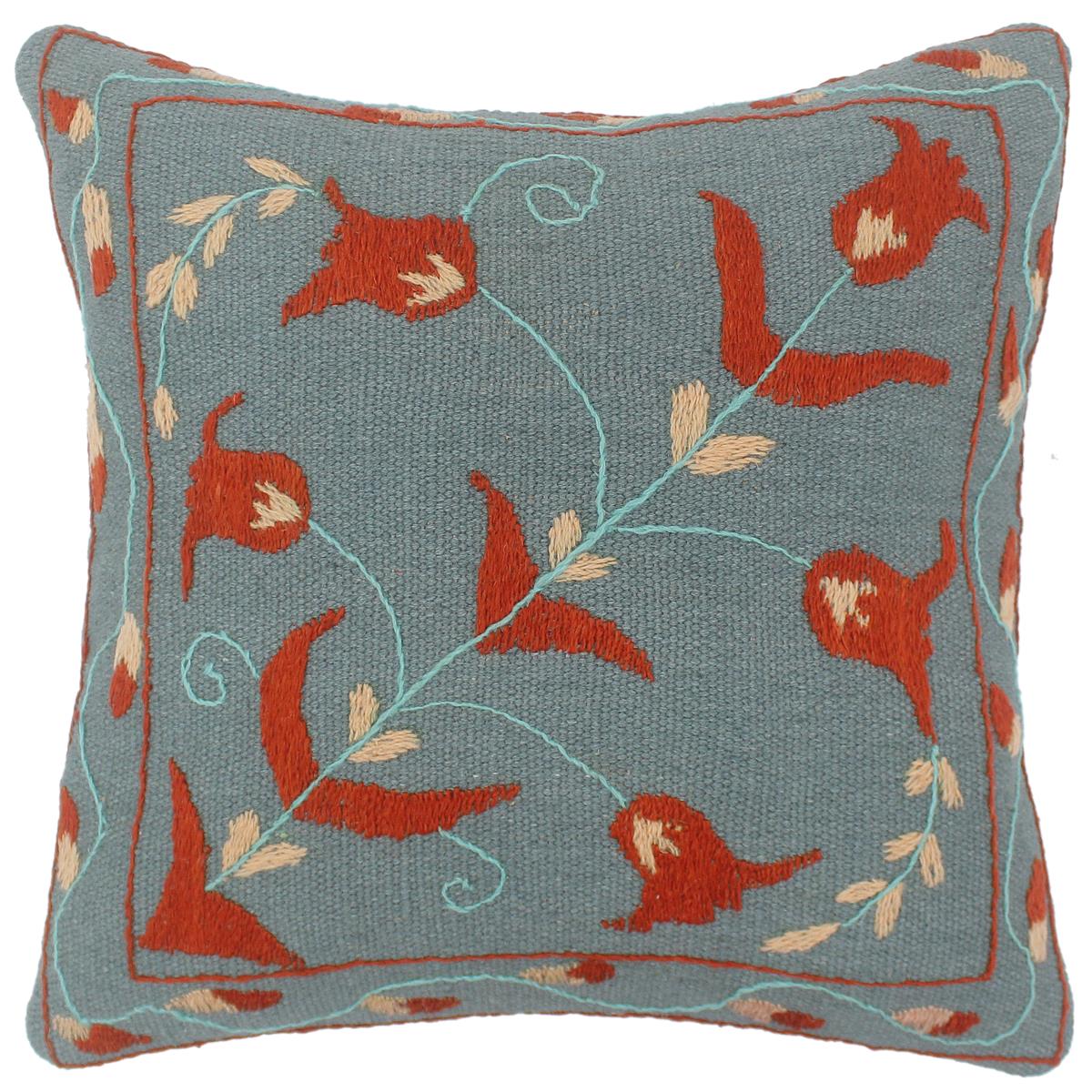 handmade  Pillow Blue Rust Hand-Woven SQUARE 100% WOOL pillow