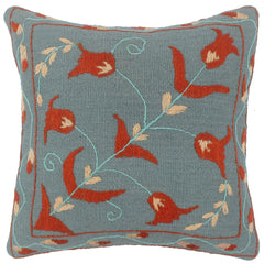 handmade  Pillow Blue Rust Hand-Woven SQUARE 100% WOOL pillow
