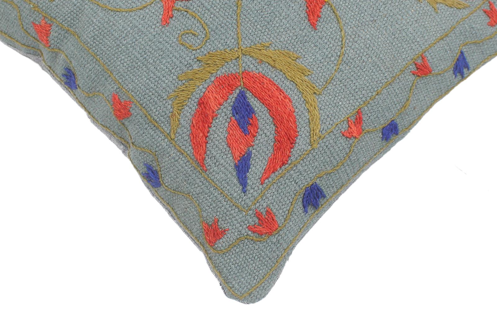 handmade  Pillow Blue Red Hand-Woven SQUARE 100% Wool Suzani Throw Pillow