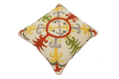 handmade  Pillow Beige Rust Hand-Woven SQUARE 100% WOOL pillow