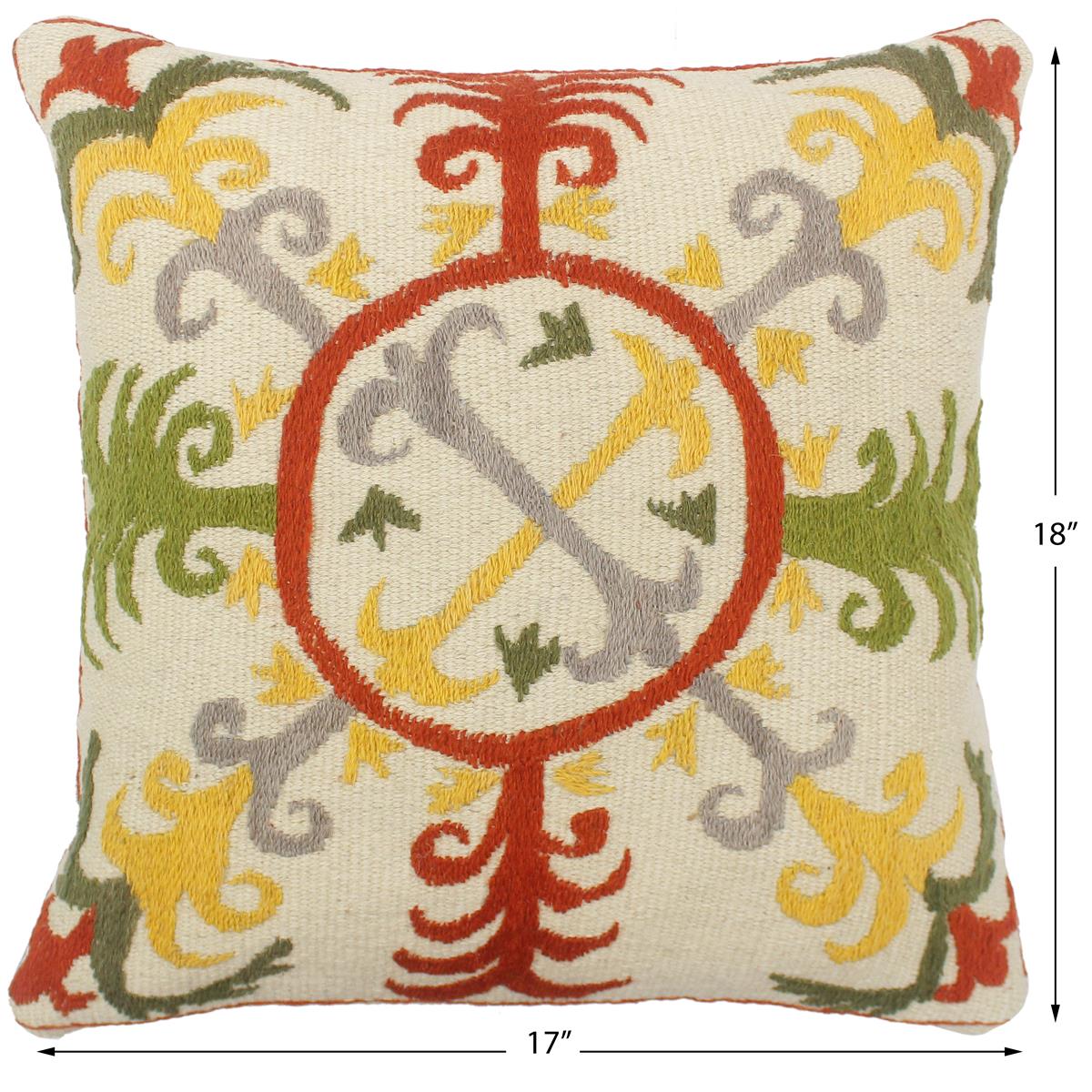 handmade  Pillow Beige Rust Hand-Woven SQUARE 100% Wool Suzani Throw Pillow