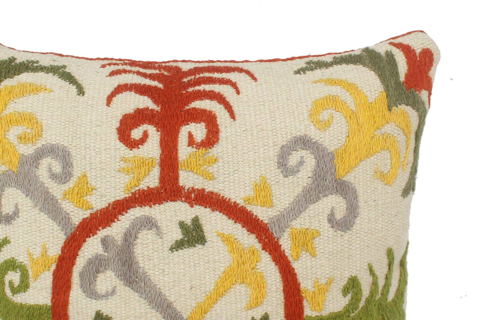 handmade  Pillow Beige Rust Hand-Woven SQUARE 100% Wool Suzani Throw Pillow