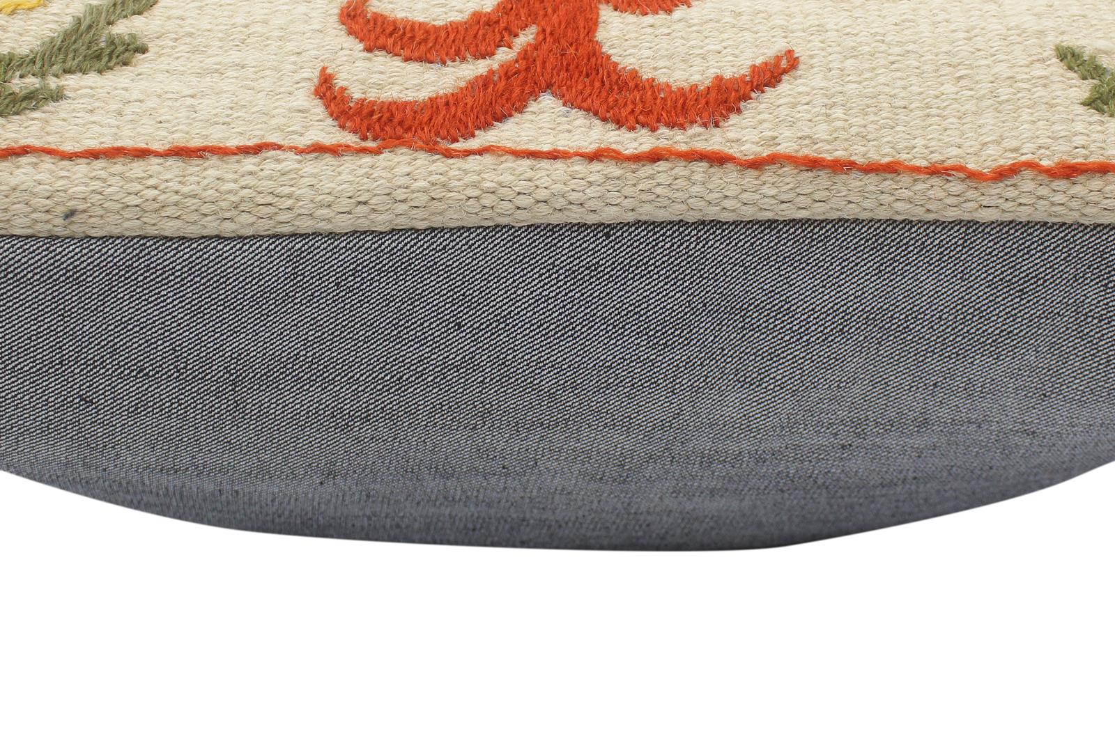 handmade  Pillow Beige Rust Hand-Woven SQUARE 100% Wool Suzani Throw Pillow