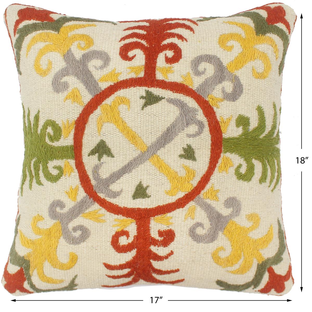 handmade  Pillow Beige Rust Hand-Woven SQUARE 100% Wool Suzani Throw Pillow