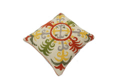 handmade  Pillow Beige Rust Hand-Woven SQUARE 100% WOOL pillow