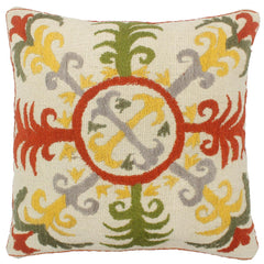 handmade  Pillow Beige Rust Hand-Woven SQUARE 100% WOOL pillow