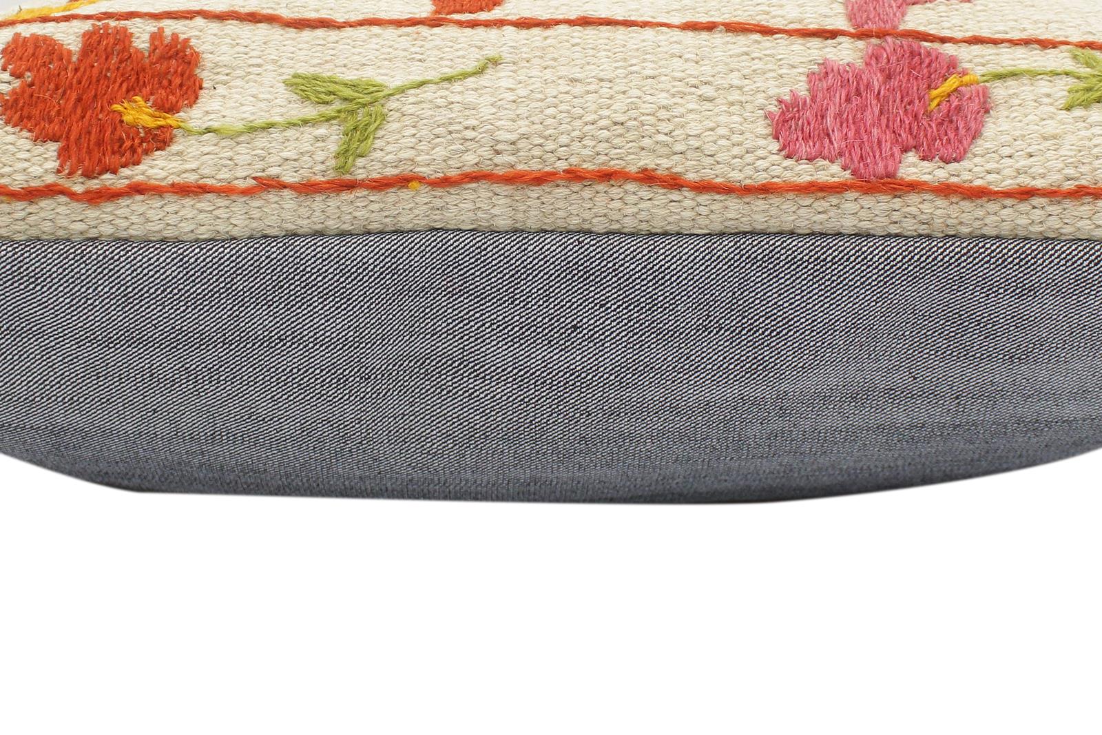 handmade  Pillow Beige Rust Hand-Woven SQUARE 100% Wool Suzani Throw Pillow