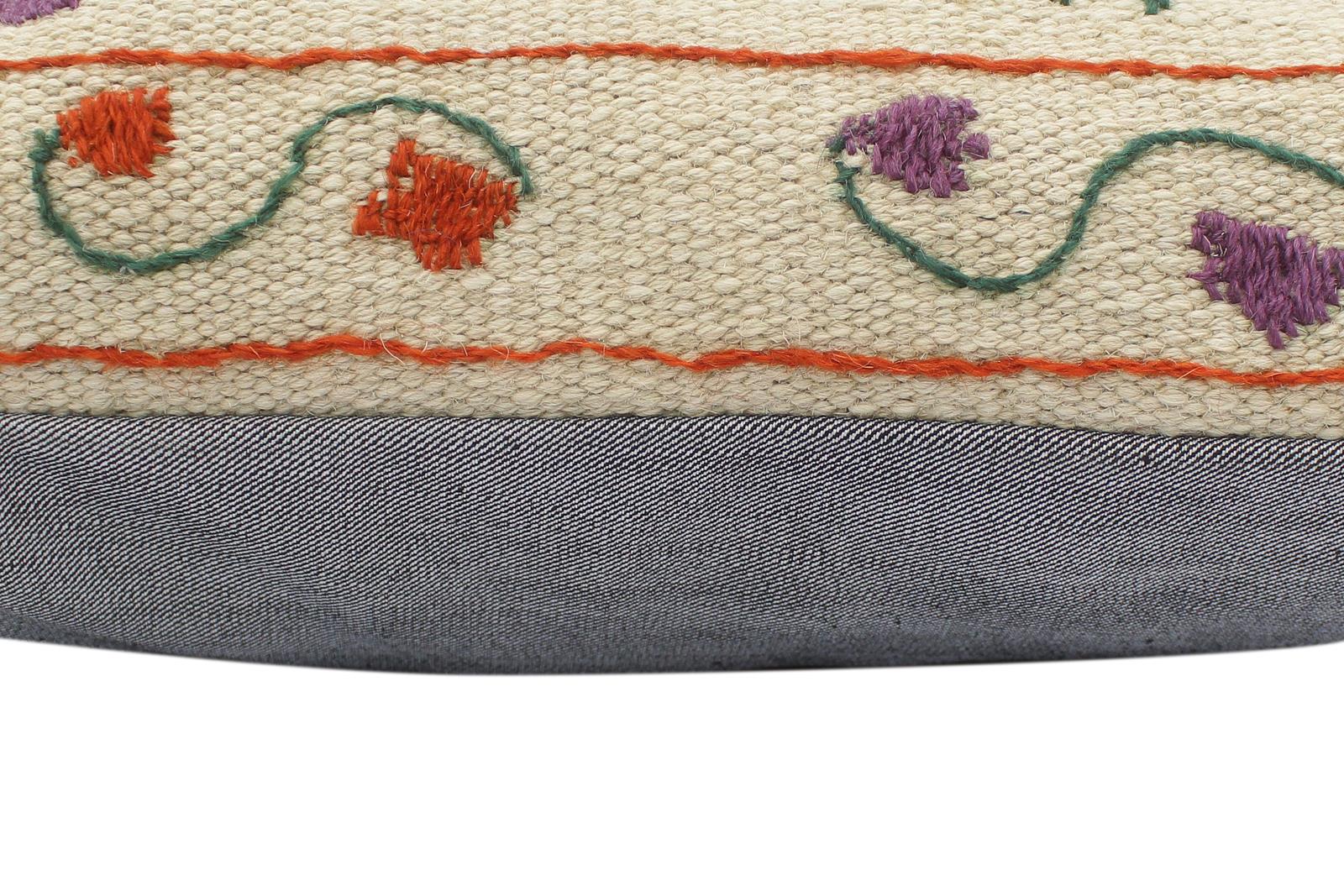 handmade  Pillow Beige Rust Hand-Woven SQUARE 100% Wool Suzani Throw Pillow