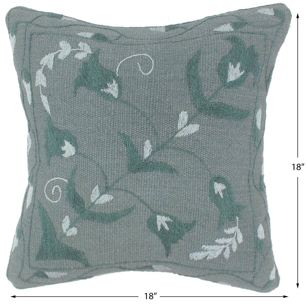 handmade  Pillow Gray Blue Hand-Woven SQUARE 100% Wool Suzani Throw Pillow