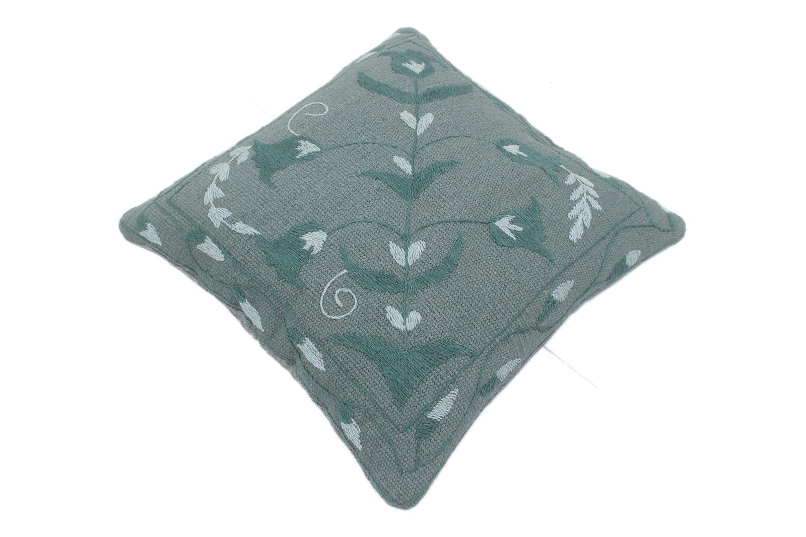 handmade  Pillow Gray Blue Hand-Woven SQUARE 100% Wool Suzani Throw Pillow