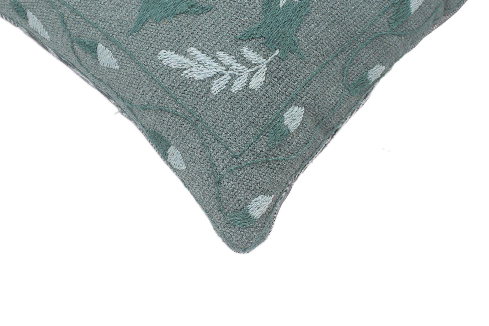 handmade  Pillow Gray Blue Hand-Woven SQUARE 100% Wool Suzani Throw Pillow