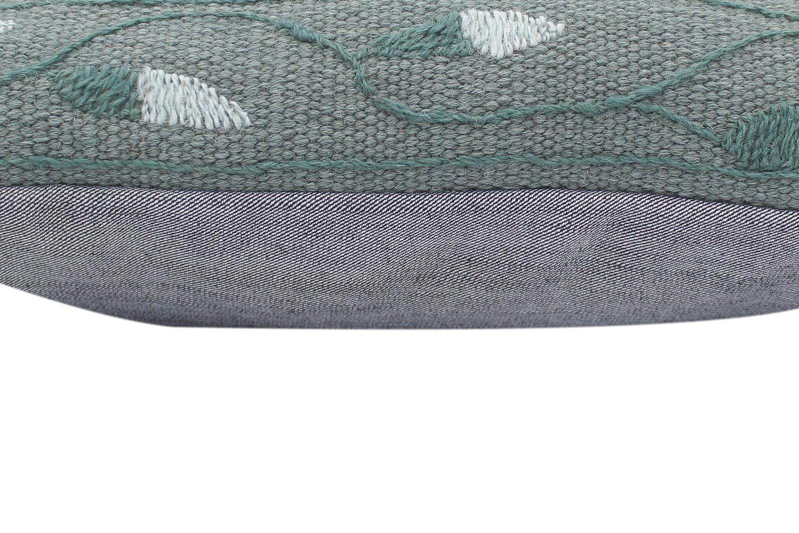 handmade  Pillow Gray Blue Hand-Woven SQUARE 100% Wool Suzani Throw Pillow