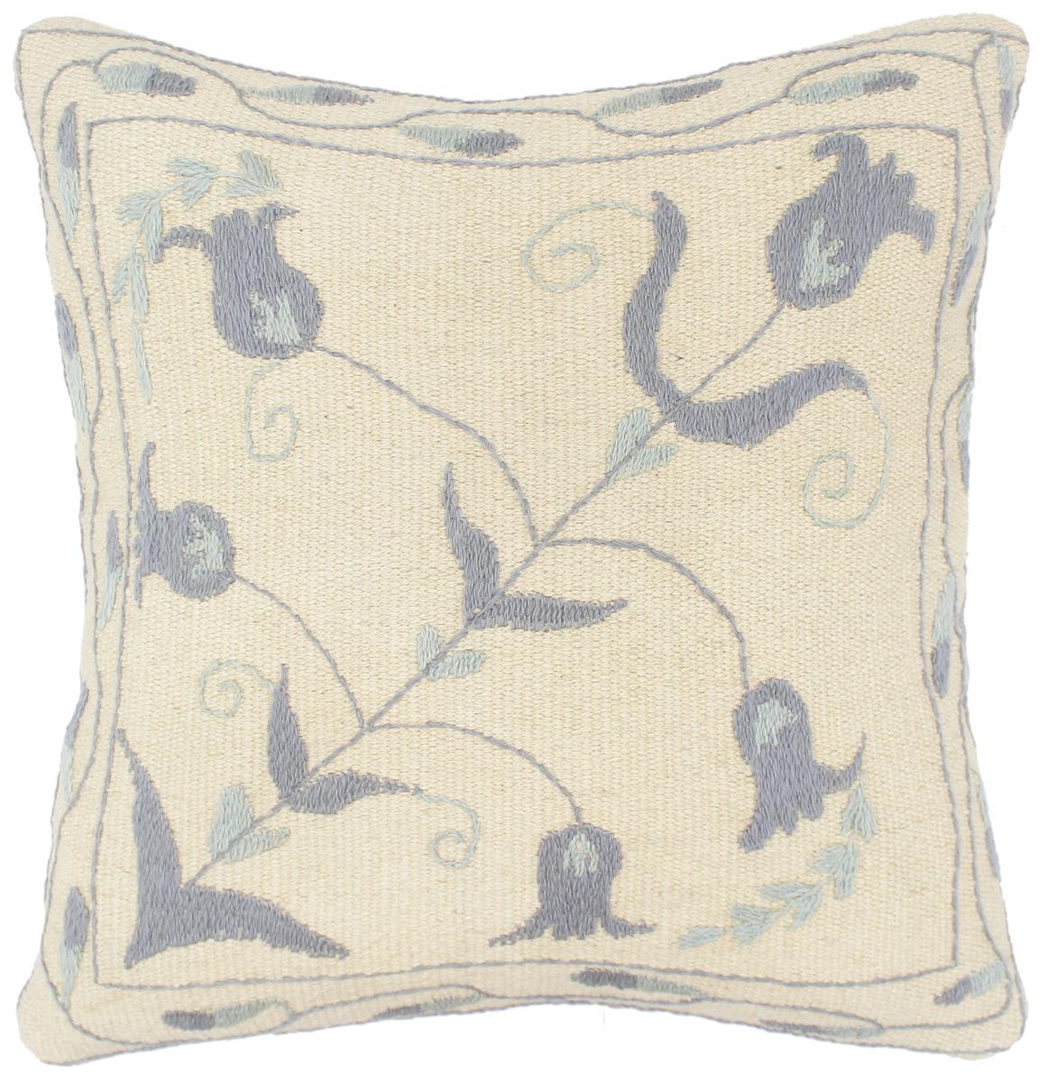 handmade  Pillow Beige Blue Hand-Woven SQUARE 100% WOOL pillow