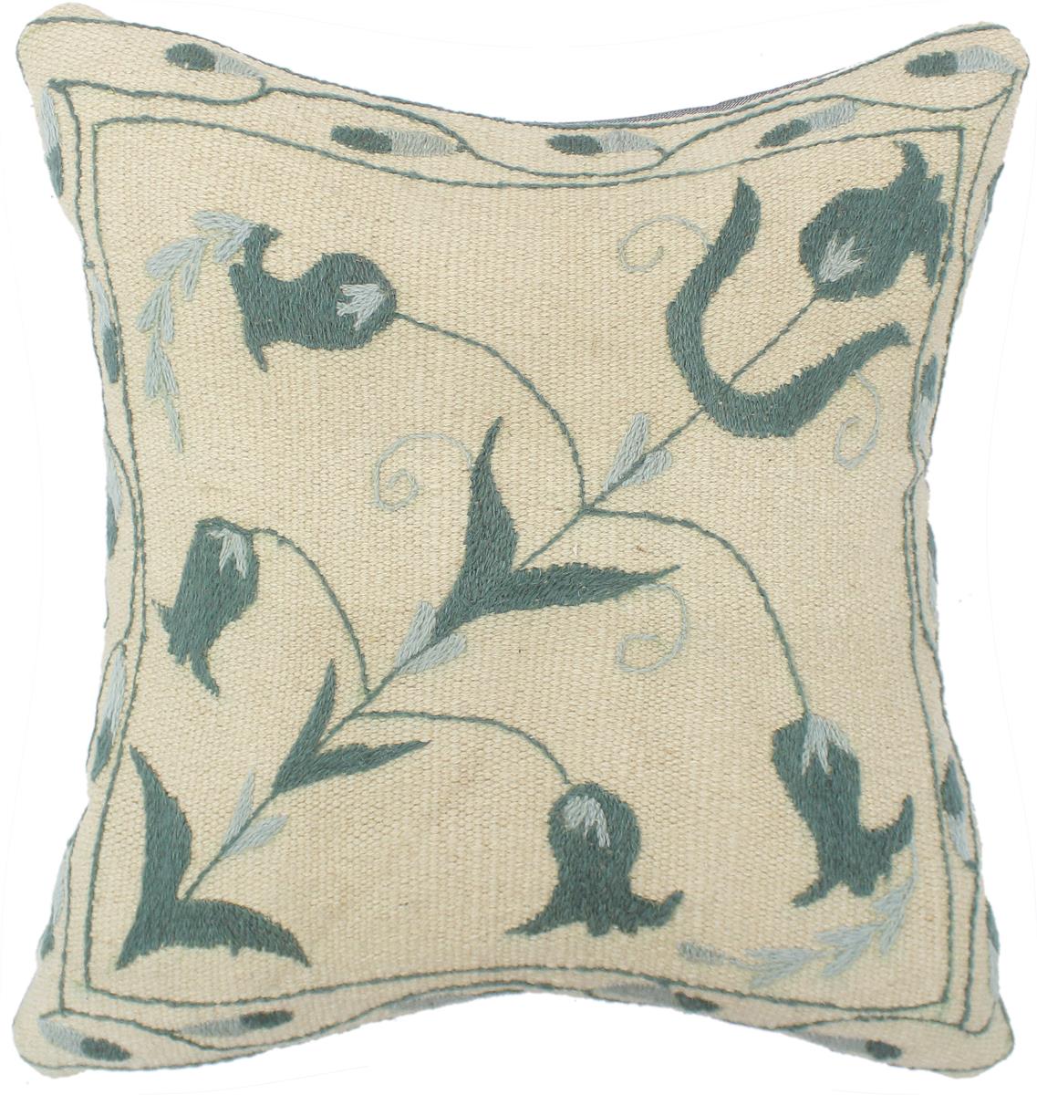 handmade  Pillow Beige Green Hand-Woven SQUARE 100% WOOL pillow
