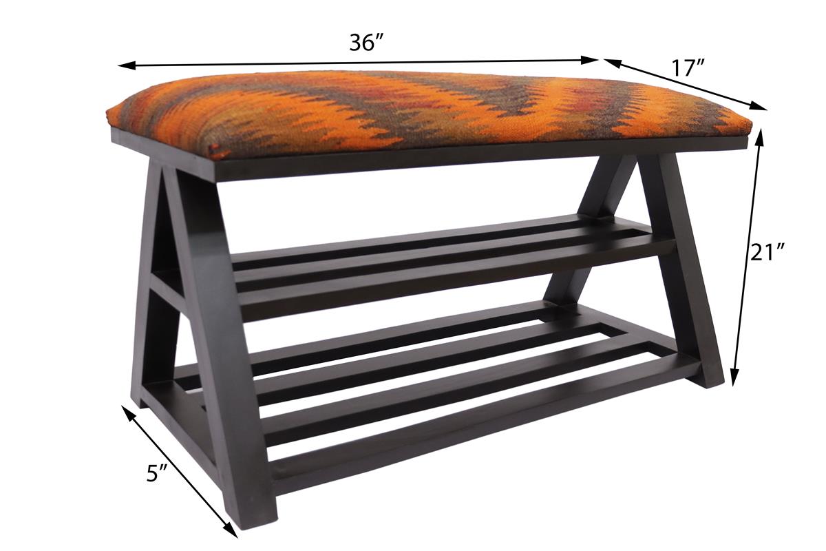 handmade Traditional Shoe Rack Rust Purple Hand-made RECTANGLE Vegetable dyed wool and wood  