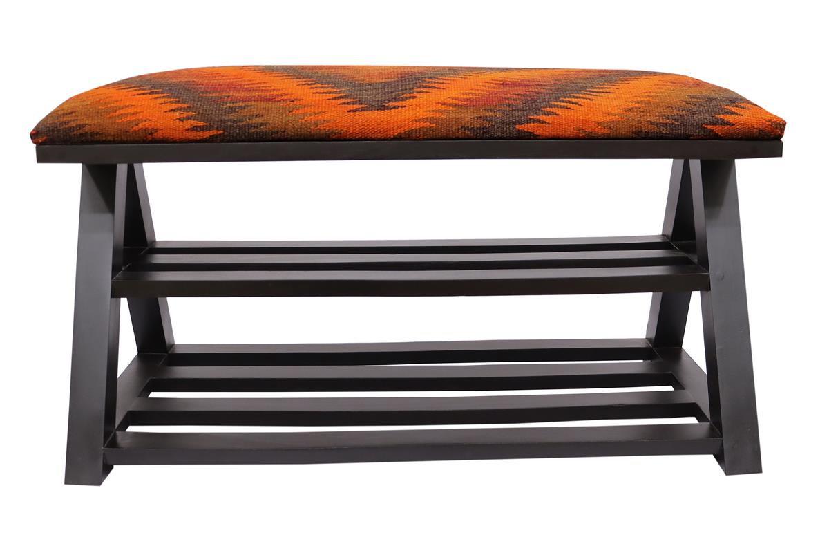 handmade Traditional Shoe Rack Rust Purple Hand-made RECTANGLE Vegetable dyed wool and wood  