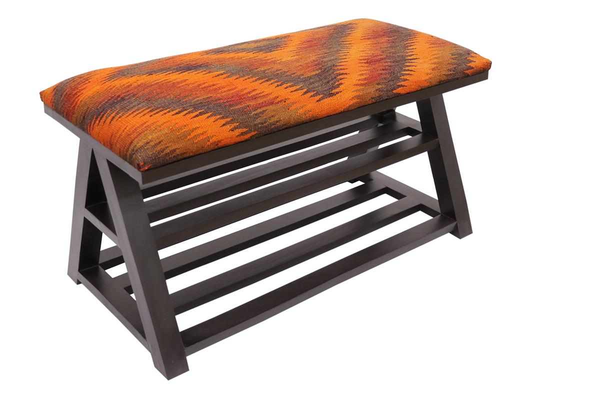 handmade Traditional Shoe Rack Rust Purple Hand-made RECTANGLE Vegetable dyed wool and wood  