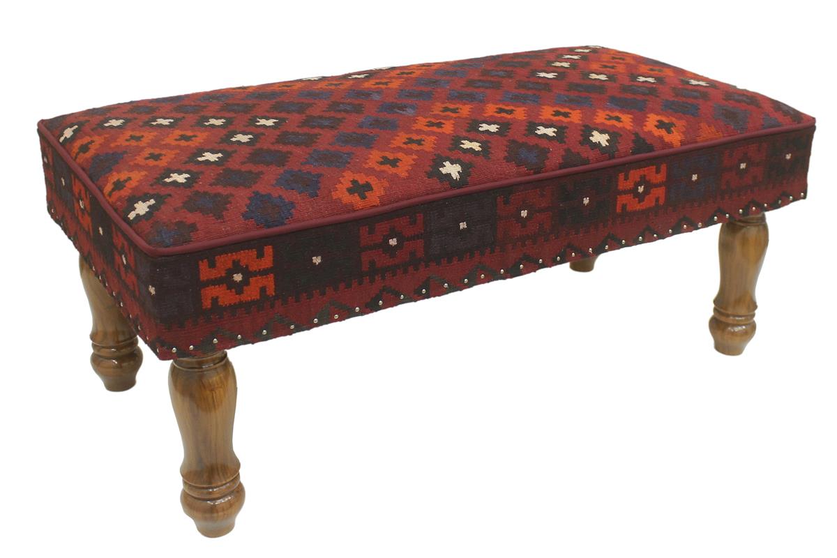 handmade Traditional Settees Burgundy Rust Hand-made RECTANGLE Vegetable dyed wool and wood  48'' x 24'' x 21''