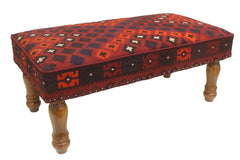 handmade Traditional Settees Burgundy Rust Hand-made RECTANGLE Vegetable dyed wool and wood  48'' x 24'' x 21''
