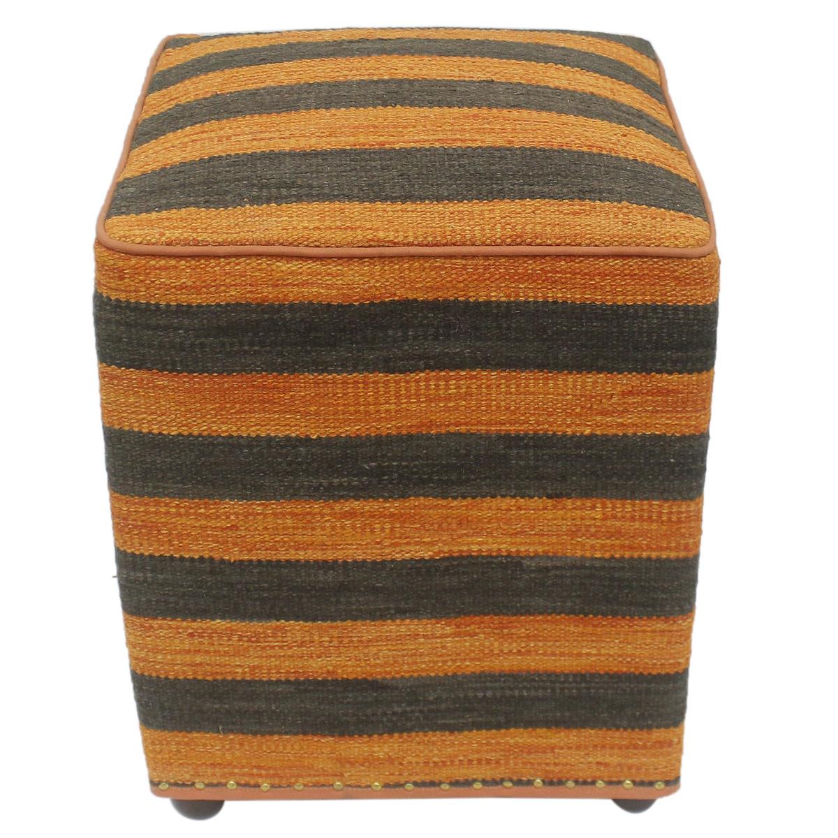 handmade Modern Ottoman Orange Black Hand-made SQUARE handmade ottoman pouf