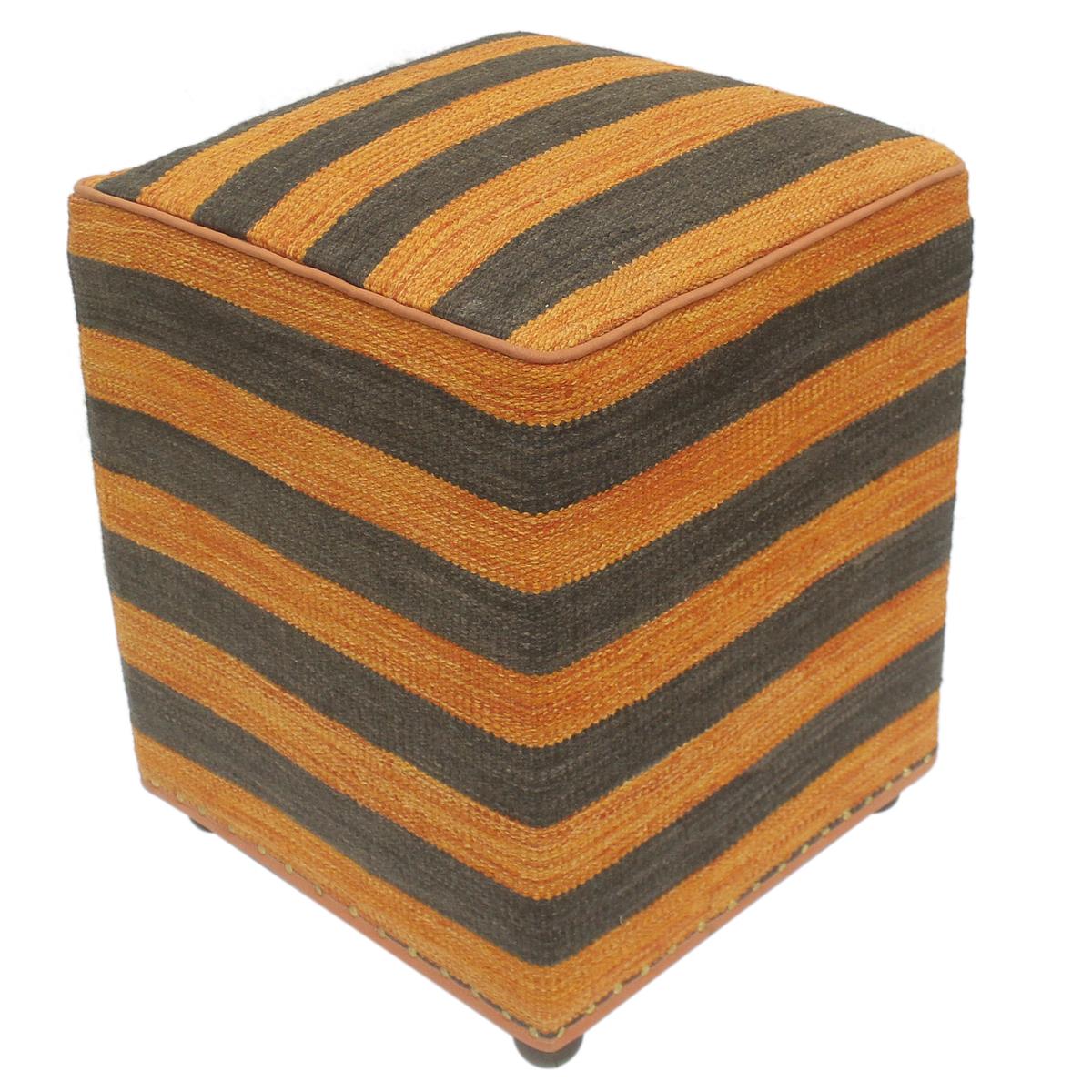 handmade Modern Ottoman Orange Black Hand-made SQUARE handmade ottoman pouf